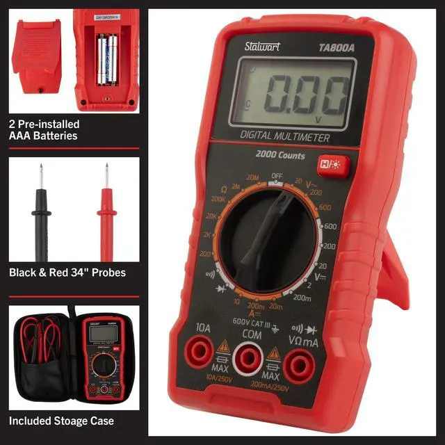 Alt view image 2 of 7 - Multimeter Voltage Tester - Digital Volt Meter with Backlit Display and Needle Probes for AC/DC Voltage, DC Current, and Wire Continuity by