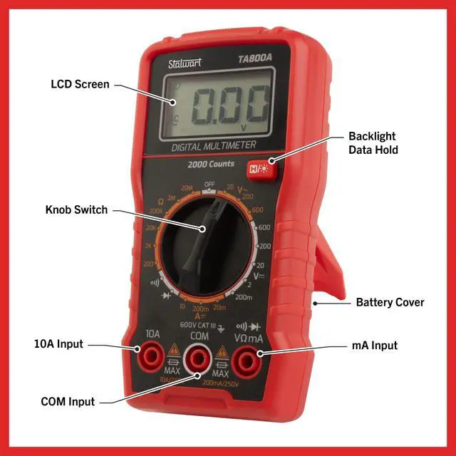 Alt view image 4 of 7 - Multimeter Voltage Tester - Digital Volt Meter with Backlit Display and Needle Probes for AC/DC Voltage, DC Current, and Wire Continuity by