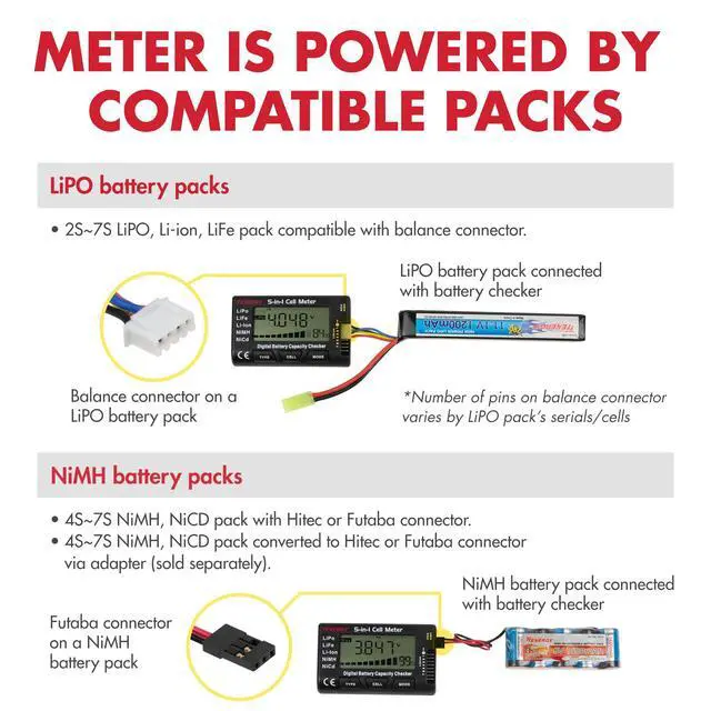 Alt view image 2 of 7 - 5-in-1 Battery Meter, Intelligent Cell Meter Digital Battery Checker/Balancer for LiPo / LiFePO4 / Li-ion/NiCd/NiMH Battery Packs
