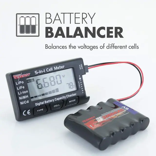 Alt view image 5 of 7 - 5-in-1 Battery Meter, Intelligent Cell Meter Digital Battery Checker/Balancer for LiPo / LiFePO4 / Li-ion/NiCd/NiMH Battery Packs