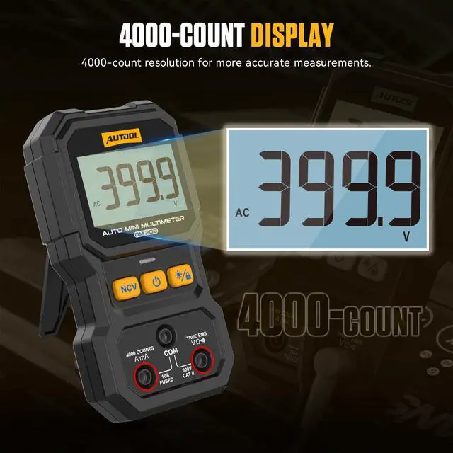 Alt view image 6 of 7 - DM202 Mini Digital Multimeter, Auto-Ranging 4000 Counts True RMS NCV Non-Contact Voltage Tester, 600V AC/DC Voltmeter with Backlight, Automotive Electrical Diagnostic Tool