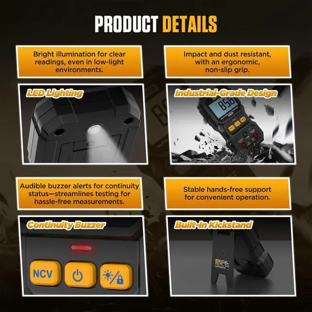 Alt view image 7 of 7 - DM202 Mini Digital Multimeter, Auto-Ranging 4000 Counts True RMS NCV Non-Contact Voltage Tester, 600V AC/DC Voltmeter with Backlight, Automotive Electrical Diagnostic Tool