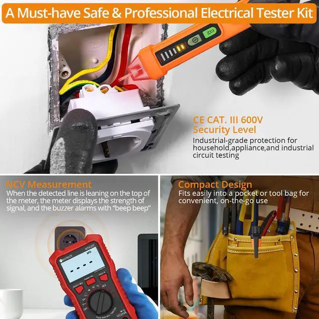 Alt view image 2 of 6 - 12-1000V Non-Contact Voltage Detector Pen and 2000 Counts Digital Multimeter for Live/Null Wire Distinguish, NCV AC/DC Voltage Current Resistance Capacitance Frequency Measuring