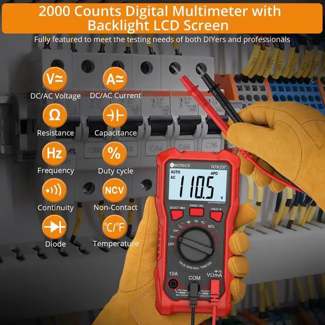 Alt view image 4 of 6 - 12-1000V Non-Contact Voltage Detector Pen and 2000 Counts Digital Multimeter for Live/Null Wire Distinguish, NCV AC/DC Voltage Current Resistance Capacitance Frequency Measuring