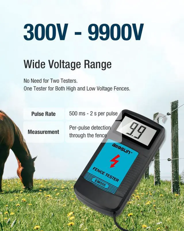 Alt view image 2 of 7 - Electric Fence Tester Fault Finder Digital Electric Fence Voltage Tester Max 9.9kv, Blue (EM555)