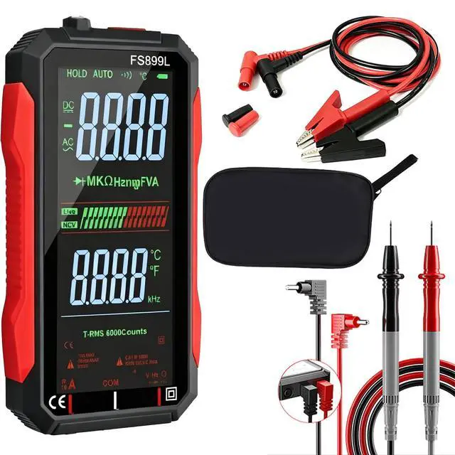 Main image of 2026 Upgraded FS899L Digital Multimeter, 6000 Counts True RMS Auto-Ranging AC/DC Voltage Tester, NCV Capacitance Meter, USB-C Rechargeable Color Screen with 2 Alligator Clips
