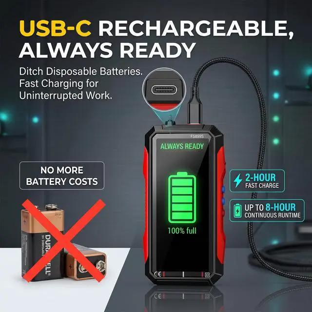 Alt view image 5 of 7 - 2026 Upgraded FS899L Digital Multimeter & 20 pcs Silicone Test Leads Kit, USB-C Rechargeable Color Screen, Auto 6000 Counts True RMS AC/DC Voltage Tester, NCV, CAT.III 1000V