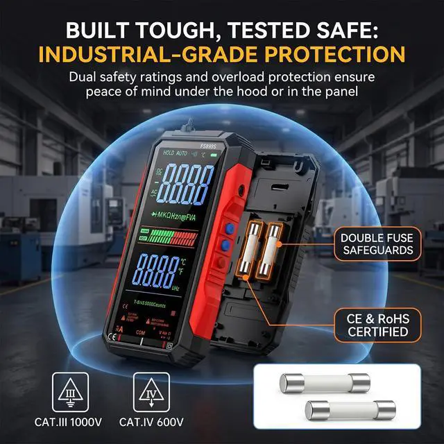 Alt view image 6 of 7 - 2026 Upgraded FS899L Digital Multimeter & 20 pcs Silicone Test Leads Kit, USB-C Rechargeable Color Screen, Auto 6000 Counts True RMS AC/DC Voltage Tester, NCV, CAT.III 1000V