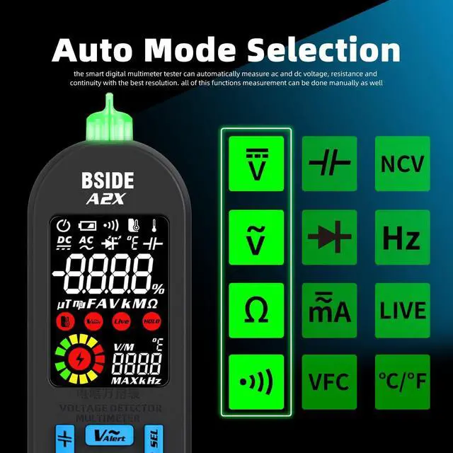 Alt view image 2 of 7 - Rechargeable Digital Multimeter Electrical Amp Tester Color LCD 6000 Counts Automatic Smart Voltmeter VFC Capacitance Diode AC DC Current Continuity Voltage Tester with Carrying Case
