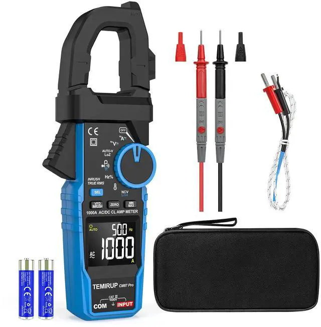 Main image of Inrush Digital Clamp Meter Multimeter - T-RMS 6000 Counts 1000A Amp Voltage Tester with VFD, LOZ, Measures NCV, AC/DC Voltage Current, Continuity Capacitance Frequency Resistance, Temperature