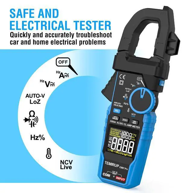 Alt view image 3 of 7 - Inrush Digital Clamp Meter Multimeter - T-RMS 6000 Counts 1000A Amp Voltage Tester with VFD, LOZ, Measures NCV, AC/DC Voltage Current, Continuity Capacitance Frequency Resistance, Temperature