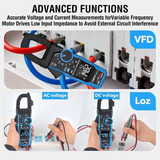 Alt view image 6 of 7 - Inrush Digital Clamp Meter Multimeter - T-RMS 6000 Counts 1000A Amp Voltage Tester with VFD, LOZ, Measures NCV, AC/DC Voltage Current, Continuity Capacitance Frequency Resistance, Temperature