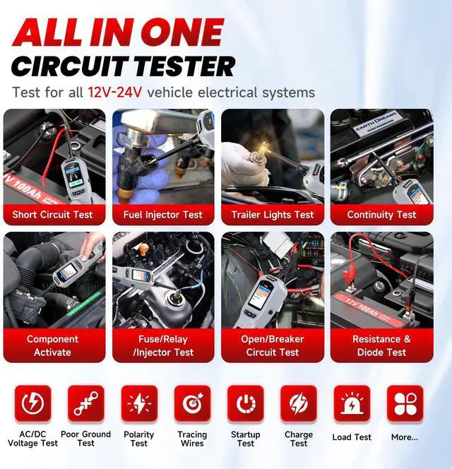 Alt view image 2 of 7 - 2026 P180 Automotive Probe Tester 9-30V Electrical Power Probe, AC/DC Voltage/Diode/Resistance/Relay/Fuse Test, Wire Tracer, Battery/Fuel Injector Tester, 40FT Cable