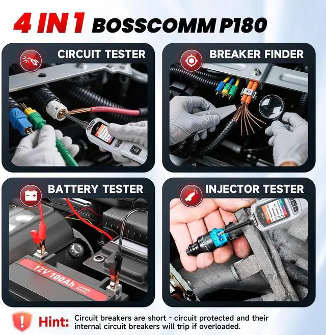 Alt view image 3 of 7 - 2026 P180 Automotive Probe Tester 9-30V Electrical Power Probe, AC/DC Voltage/Diode/Resistance/Relay/Fuse Test, Wire Tracer, Battery/Fuel Injector Tester, 40FT Cable