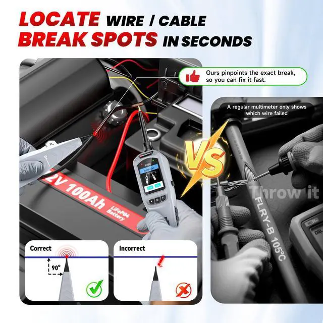 Alt view image 4 of 7 - 2026 P180 Automotive Probe Tester 9-30V Electrical Power Probe, AC/DC Voltage/Diode/Resistance/Relay/Fuse Test, Wire Tracer, Battery/Fuel Injector Tester, 40FT Cable