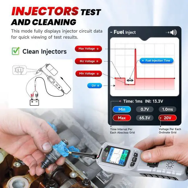 Alt view image 7 of 7 - 2026 P180 Automotive Probe Tester 9-30V Electrical Power Probe, AC/DC Voltage/Diode/Resistance/Relay/Fuse Test, Wire Tracer, Battery/Fuel Injector Tester, 40FT Cable