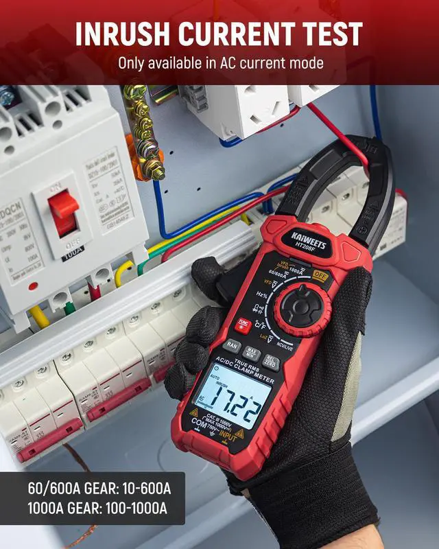Alt view image 4 of 7 - Inrush Digital Clamp Meter 1000A with Backlit; Multimeter TRMS 6000 Counts, Amp Voltage Tester with VFD, LOZ Mode; Measures AC/DC Current Voltage Temperature Resistance NCV - Upgraded Screen