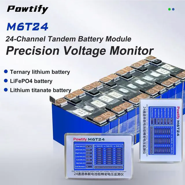 Alt view image 2 of 7 - 24S Battery Voltage Tester, 5" LCD Voltage Gauge, Precision Voltage Detector for NMC / LiFePO4 / LTO Batteries, Type-C Universal Socket, M6T24