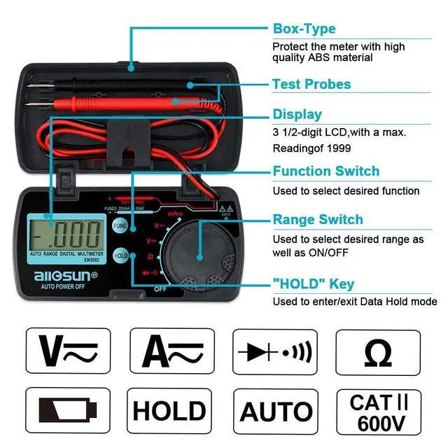 Alt view image 3 of 7 - Pocket Size Compact Digital Multimeter Auto Range Multi Continuity Tester (EM3082 (auto Range))