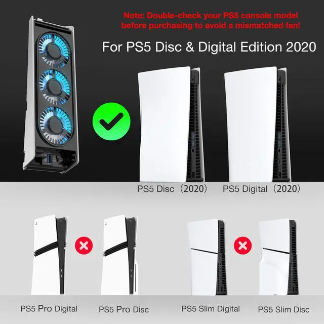 Alt view image 2 of 7 - PS5 Cooling Fan, PS5 Accessories Upgraded Quiet Cooler Fan with LED Light & USB 3.0 Hubs, Efficient Cooling Station for PlayStation 5 Disc/Digital Edition,Not for PlayStation 5 Slim/Pro