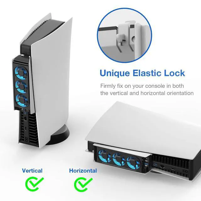 Alt view image 5 of 7 - PS5 Cooling Fan, PS5 Accessories Upgraded Quiet Cooler Fan with LED Light & USB 3.0 Hubs, Efficient Cooling Station for PlayStation 5 Disc/Digital Edition,Not for PlayStation 5 Slim/Pro