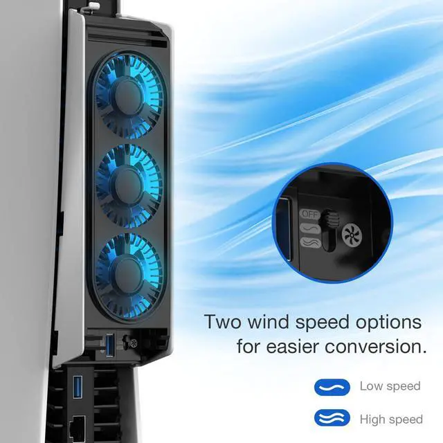 Alt view image 6 of 7 - PS5 Cooling Fan, PS5 Accessories Upgraded Quiet Cooler Fan with LED Light & USB 3.0 Hubs, Efficient Cooling Station for PlayStation 5 Disc/Digital Edition,Not for PlayStation 5 Slim/Pro