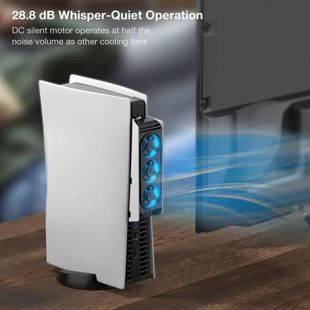 Alt view image 7 of 7 - PS5 Cooling Fan, PS5 Accessories Upgraded Quiet Cooler Fan with LED Light & USB 3.0 Hubs, Efficient Cooling Station for PlayStation 5 Disc/Digital Edition,Not for PlayStation 5 Slim/Pro
