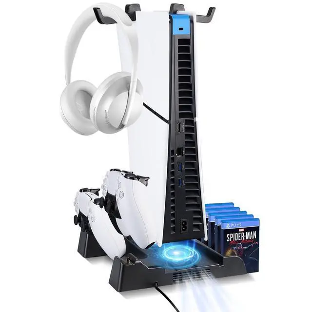 Alt view image 2 of 6 - for PS5 Pro/Slim/PS5 Stand and Cooling Station,3-Level PS 5 Cooling Station,Charger for PlayStation 5&Edge Controller,Design for PlayStation 5/Pro/Slim Disc&Digital-Black