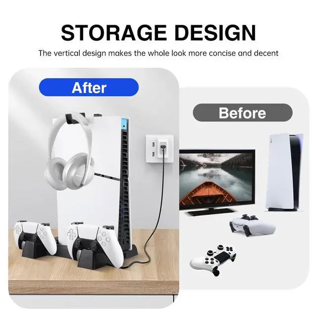 Alt view image 3 of 6 - for PS5 Pro/Slim/PS5 Stand and Cooling Station,3-Level PS 5 Cooling Station,Charger for PlayStation 5&Edge Controller,Design for PlayStation 5/Pro/Slim Disc&Digital-Black