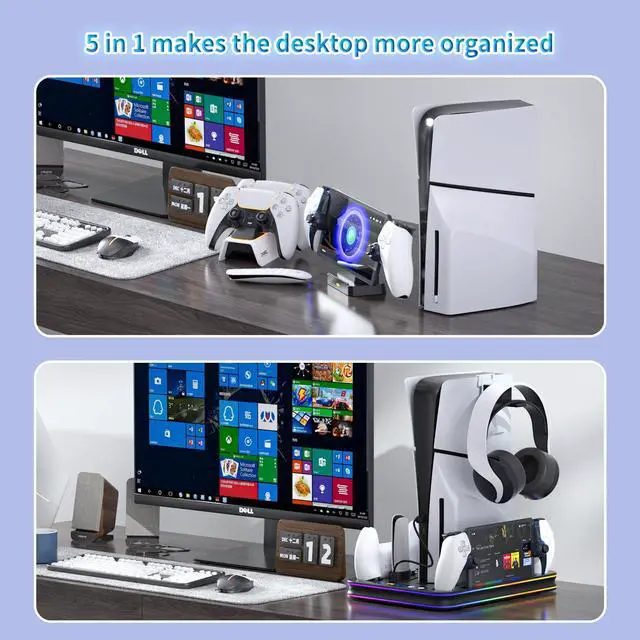Alt view image 7 of 7 - PS5 Charging Station with Cooling Fan and RGB Light, Dual Controllers and PS Portal Charger, All-in-One PlayStation 5 Stand for PS5 Slim, Disc, and Digital Editions