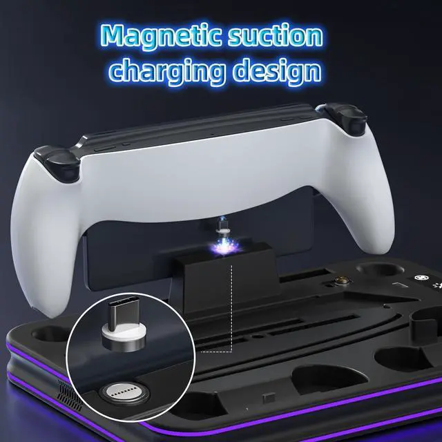 Alt view image 7 of 7 - Cooling Station & RGB LED Stand for PS5/PS5 Slim - Dual Controller Charging Dock with Magnetic Charger for PlayStation 5 and PS Portal Remote All-in-One Gaming Accessories for PS5 Slim Console