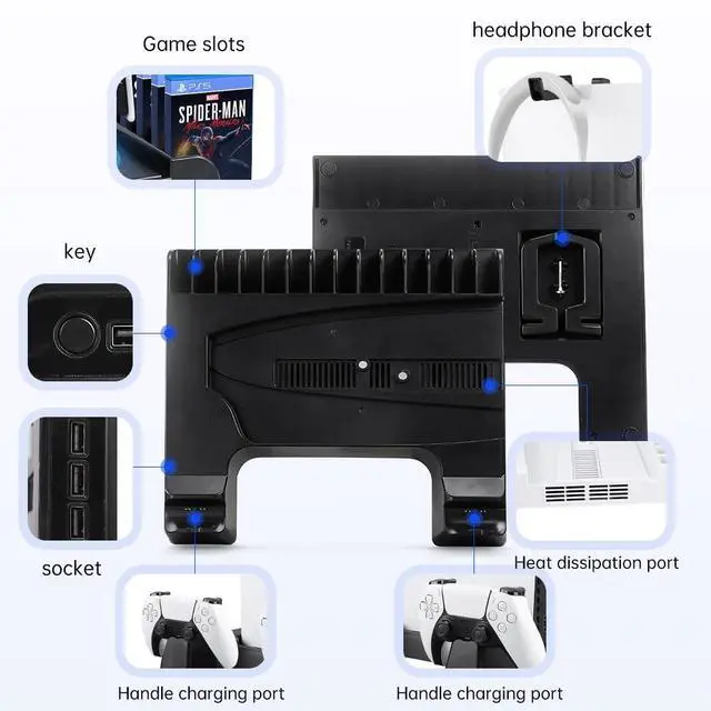 Alt view image 5 of 6 - for PS5 Pro/Slim/PS5 Stand and Cooling Station,3-Level PS 5 Cooling Station,Charger for PlayStation 5&Edge Controller,Design for PlayStation 5/Pro/Slim Disc&Digital-Black