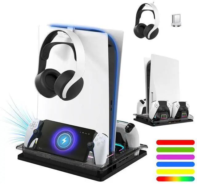 Main image of Cooling Station And Console Stand for Ps5/Ps5 Slim/Ps5 Pro,Dual Controller Charging Dock with Rgb for Playstation 5,with PS Portal Charger,Headset & Holder Charging Ports
