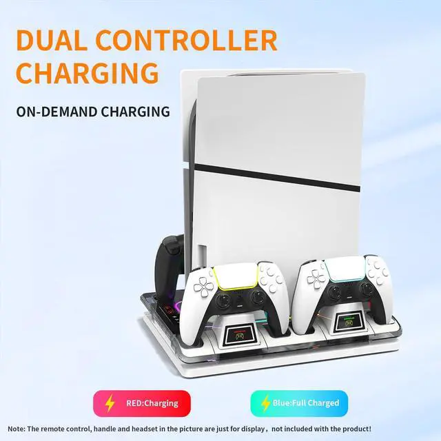 Alt view image 4 of 7 - Cooling Station And Console Stand for Ps5/Ps5 Slim/Ps5 Pro,Dual Controller Charging Dock with Rgb for Playstation 5,with PS Portal Charger,Headset & Holder Charging Ports