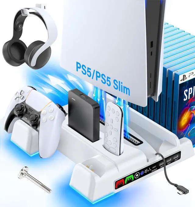 Main image of PS5/Slim Stand and Cooling Station with LED Controller Charging Station for PS 5 Console, Controller Charger, Cooling Stand, PS5/Slim Accessories Kit with 3 Level Cooler Fan, Sega Genesis Consoles