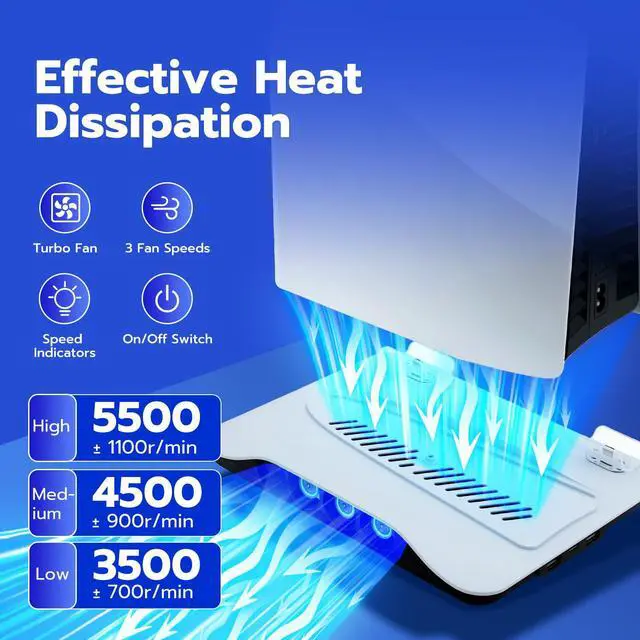 Alt view image 3 of 7 - Cooling Station for PS5/Slim/Pro Disc & Digital Console, Vertical Stand Charging Dock with Dual Controller Charger for PlayStation 5, PS5 Accessories Kit with 3 Level Fan