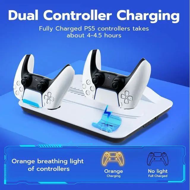 Alt view image 4 of 7 - Cooling Station for PS5/Slim/Pro Disc & Digital Console, Vertical Stand Charging Dock with Dual Controller Charger for PlayStation 5, PS5 Accessories Kit with 3 Level Fan