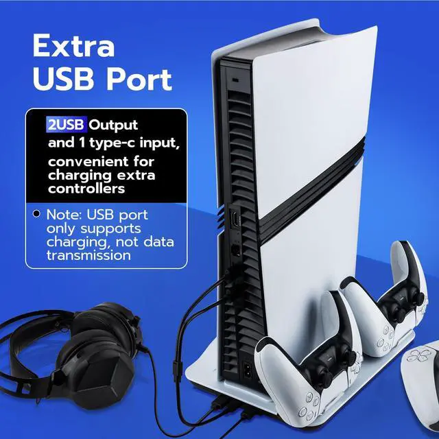 Alt view image 6 of 7 - Cooling Station for PS5/Slim/Pro Disc & Digital Console, Vertical Stand Charging Dock with Dual Controller Charger for PlayStation 5, PS5 Accessories Kit with 3 Level Fan
