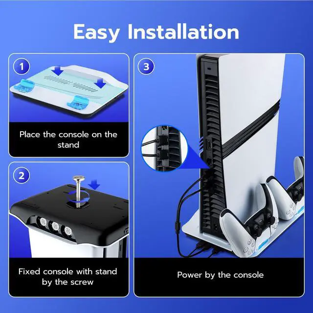 Alt view image 7 of 7 - Cooling Station for PS5/Slim/Pro Disc & Digital Console, Vertical Stand Charging Dock with Dual Controller Charger for PlayStation 5, PS5 Accessories Kit with 3 Level Fan