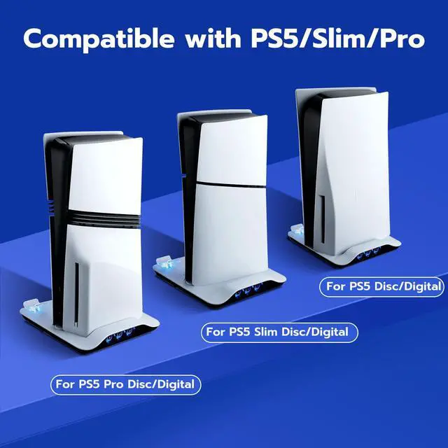 Alt view image 2 of 7 - Cooling Station for PS5/Slim/Pro Disc & Digital Console, Vertical Stand Charging Dock with Dual Controller Charger for PlayStation 5, PS5 Accessories Kit with 3 Level Fan