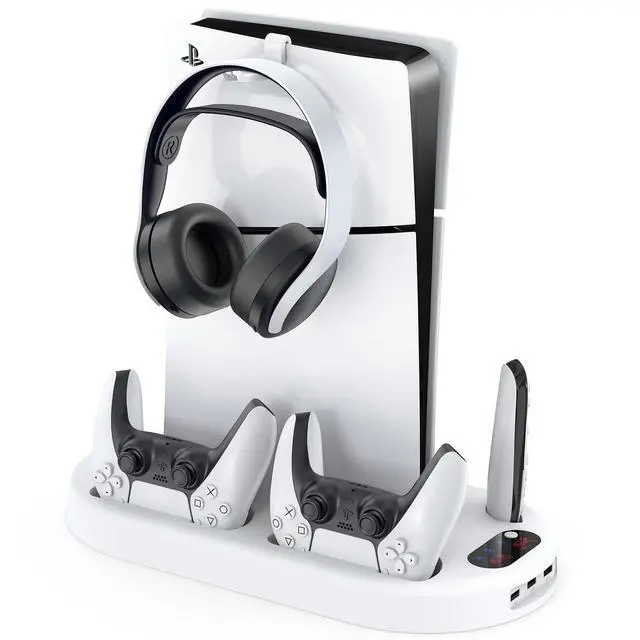 Alt view image 3 of 6 - Cooling Station PS5 Slim Stand PS5 Pro Cooling Fan with Charging Station PlayStation 5 Console Cooler with Docking Station Controller Charger PlayStation 5 Pro & Slim Disc & Digital White