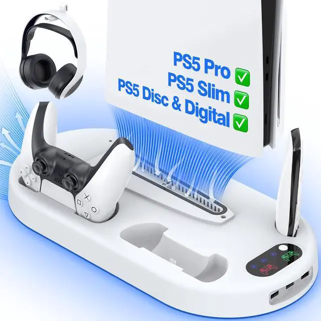 Main image of Cooling Station PS5 Slim Stand PS5 Pro Cooling Fan with Charging Station PlayStation 5 Console Cooler with Docking Station Controller Charger PlayStation 5 Pro & Slim Disc & Digital White
