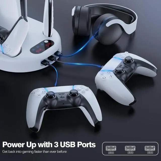 Alt view image 5 of 6 - Cooling Station PS5 Slim Stand PS5 Pro Cooling Fan with Charging Station PlayStation 5 Console Cooler with Docking Station Controller Charger PlayStation 5 Pro & Slim Disc & Digital White