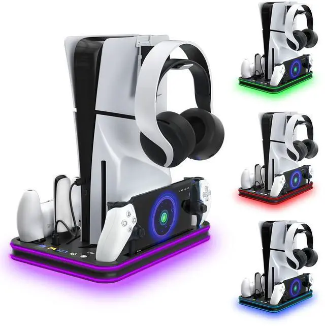 Main image of Cooling Station & RGB LED Stand for PS5/PS5 Slim - Dual Controller Charging Dock with Magnetic Charger for PlayStation 5 and PS Portal Remote All-in-One Gaming Accessories for PS5 Slim Console