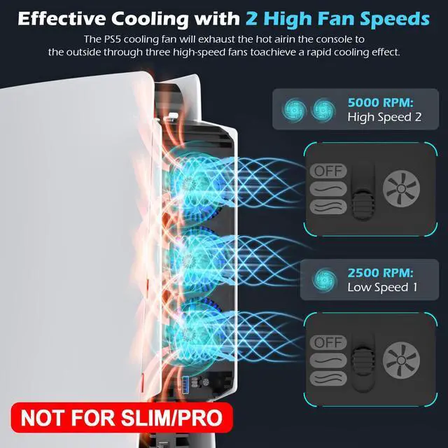 Alt view image 2 of 7 - for PS5 Cooling Fan with Led Light,Quiet Efficient Cooling Accessories for PS5 Upgraded Cooler Fan for PlayStation 5 Disc/Digital with USB 3.0 Port,2 Level Speed (Not for PS5 Slim/Pro)