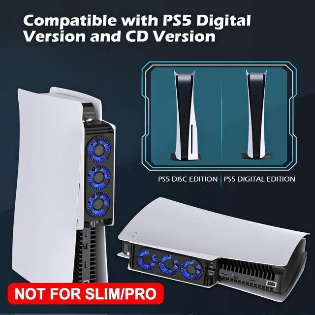 Alt view image 3 of 7 - for PS5 Cooling Fan with Led Light,Quiet Efficient Cooling Accessories for PS5 Upgraded Cooler Fan for PlayStation 5 Disc/Digital with USB 3.0 Port,2 Level Speed (Not for PS5 Slim/Pro)