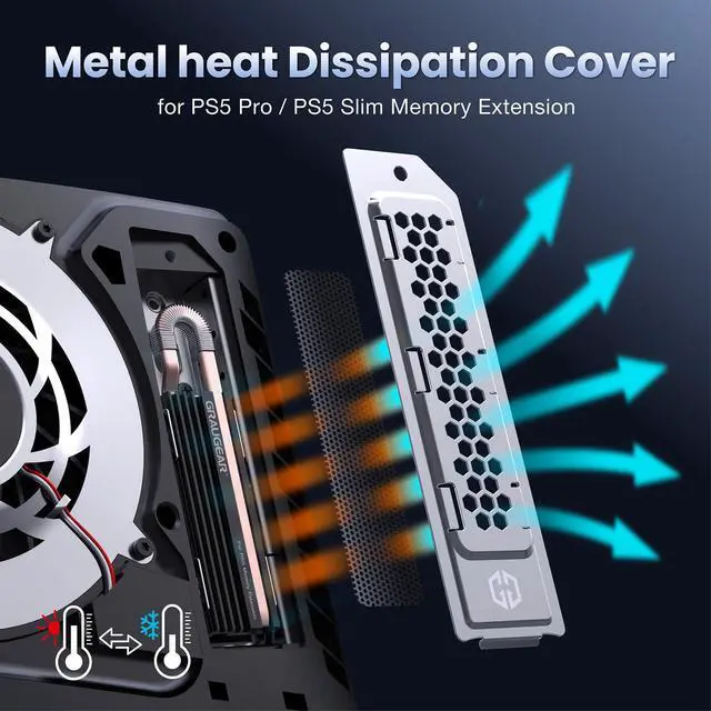 Alt view image 4 of 7 - Cooling & Dust Protection Upgrade for PS5 Pro/PS5 Slim, PS5 Pro/Slim M.2 SSD Heatsink Cover with Fan Dust Filter and Port Plugs, Prevent Overheating and Dust Buildup (PS5 Pro/PS5 Slim)