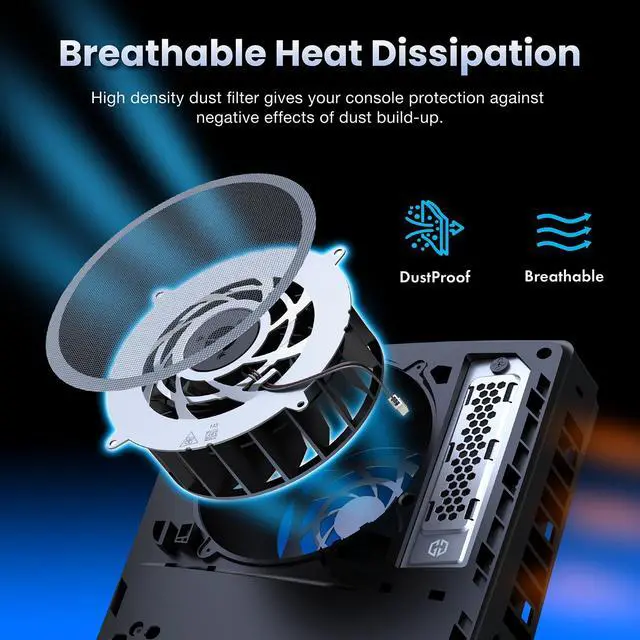 Alt view image 7 of 7 - Cooling & Dust Protection Upgrade for PS5 Pro/PS5 Slim, PS5 Pro/Slim M.2 SSD Heatsink Cover with Fan Dust Filter and Port Plugs, Prevent Overheating and Dust Buildup (PS5 Pro/PS5 Slim)