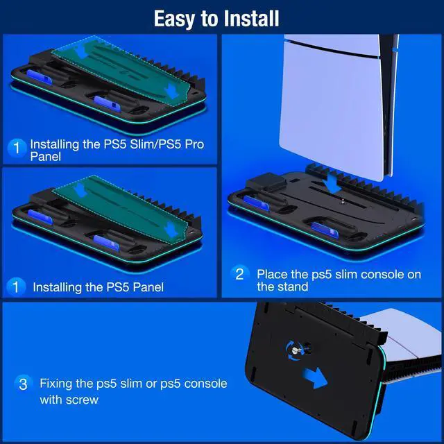 Alt view image 6 of 7 - PS5/Slim/Pro Stand and Cooling Station with Controller Charging Station for PlayStation 5 Slim/Pro Console, PS5 Controller Charger, Cooling Stand, LED Light, Headset Holder for PS5 Accessories