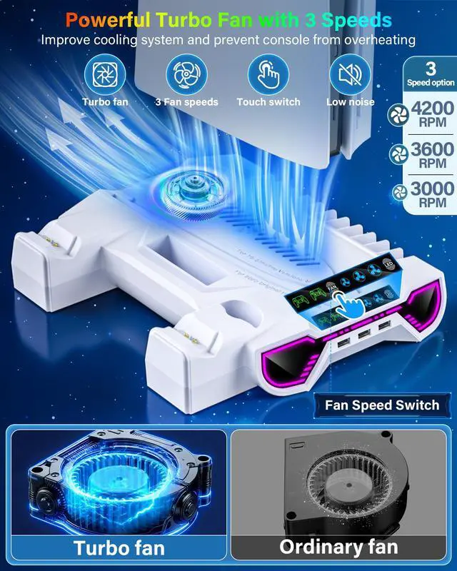 Alt view image 2 of 7 - Cooling Station with Controller Charging Station for PS5/Slim/Pro Console